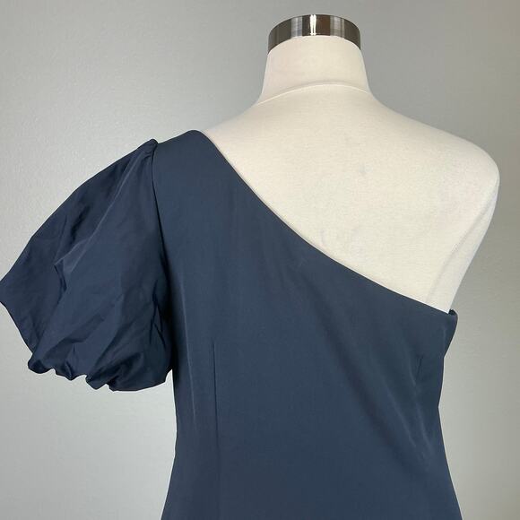 Ralph Lauren Women's Cocktail Dress Size 18 Blue Crepe One Shoulder Midi Sheath - Picture 8 of 13